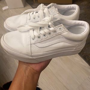 All white platform vans